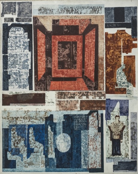 Labyrinth with Orans Figure L IX, oil on fibreboard, 1974